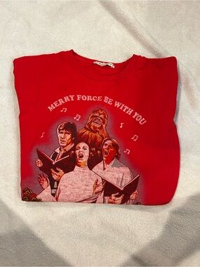 Red T-shirt  'Merry Force Be With You' Star Wars Choir Graphic Tee